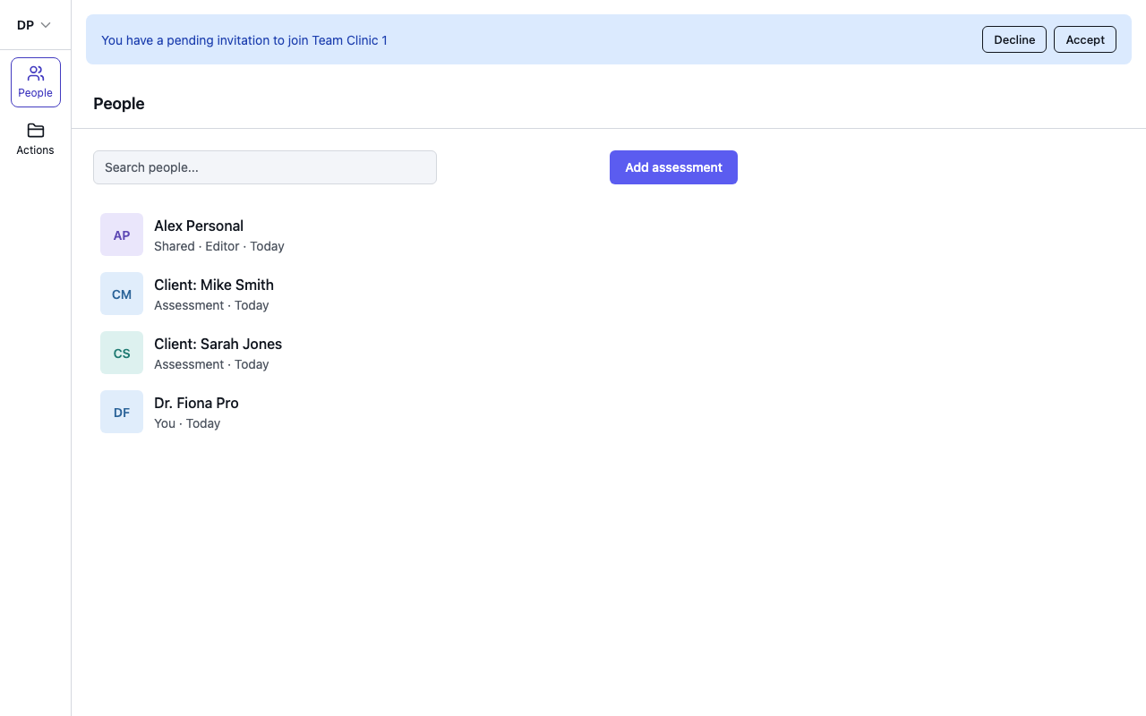 The pending invitation banner with Accept and Decline