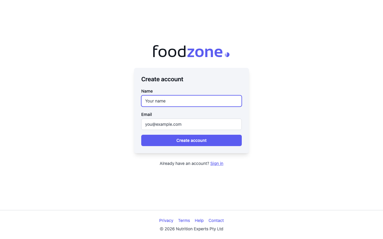 The Create account page