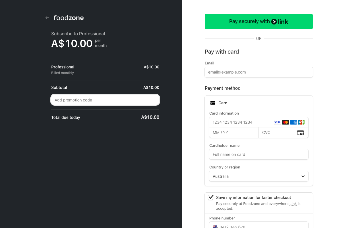Entering a promotion code on the Stripe checkout page